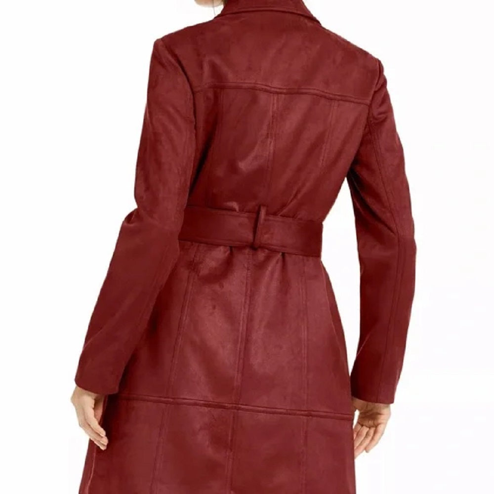 INC International Concepts Women's Faux Suede Trench Coat Red Size Large