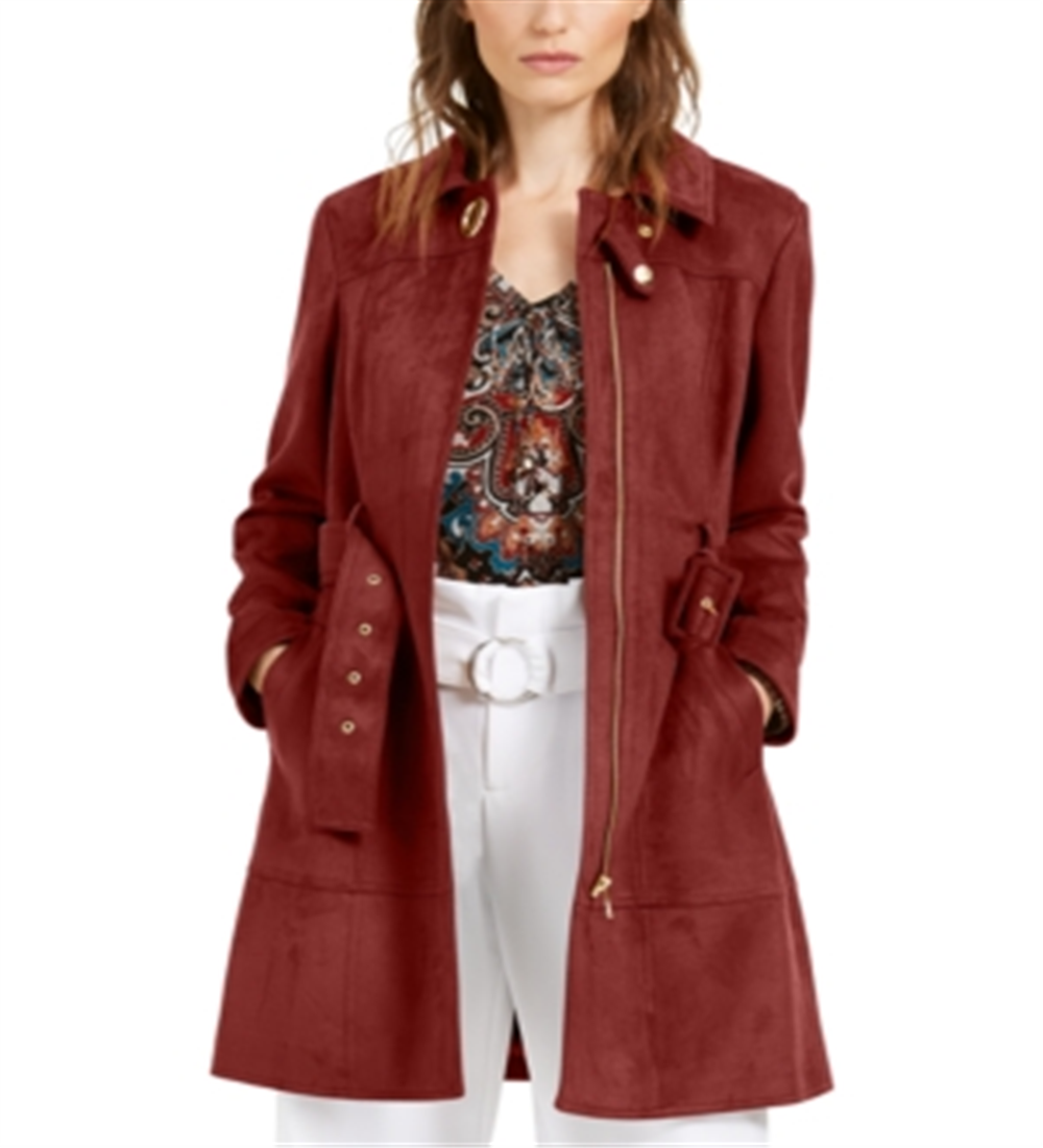 INC International Concepts Women's Faux Suede Trench Coat Red Size Large