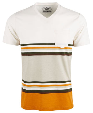 American Rag Men's Explorer Stripe V Neck T-Shirt Beige Size Small