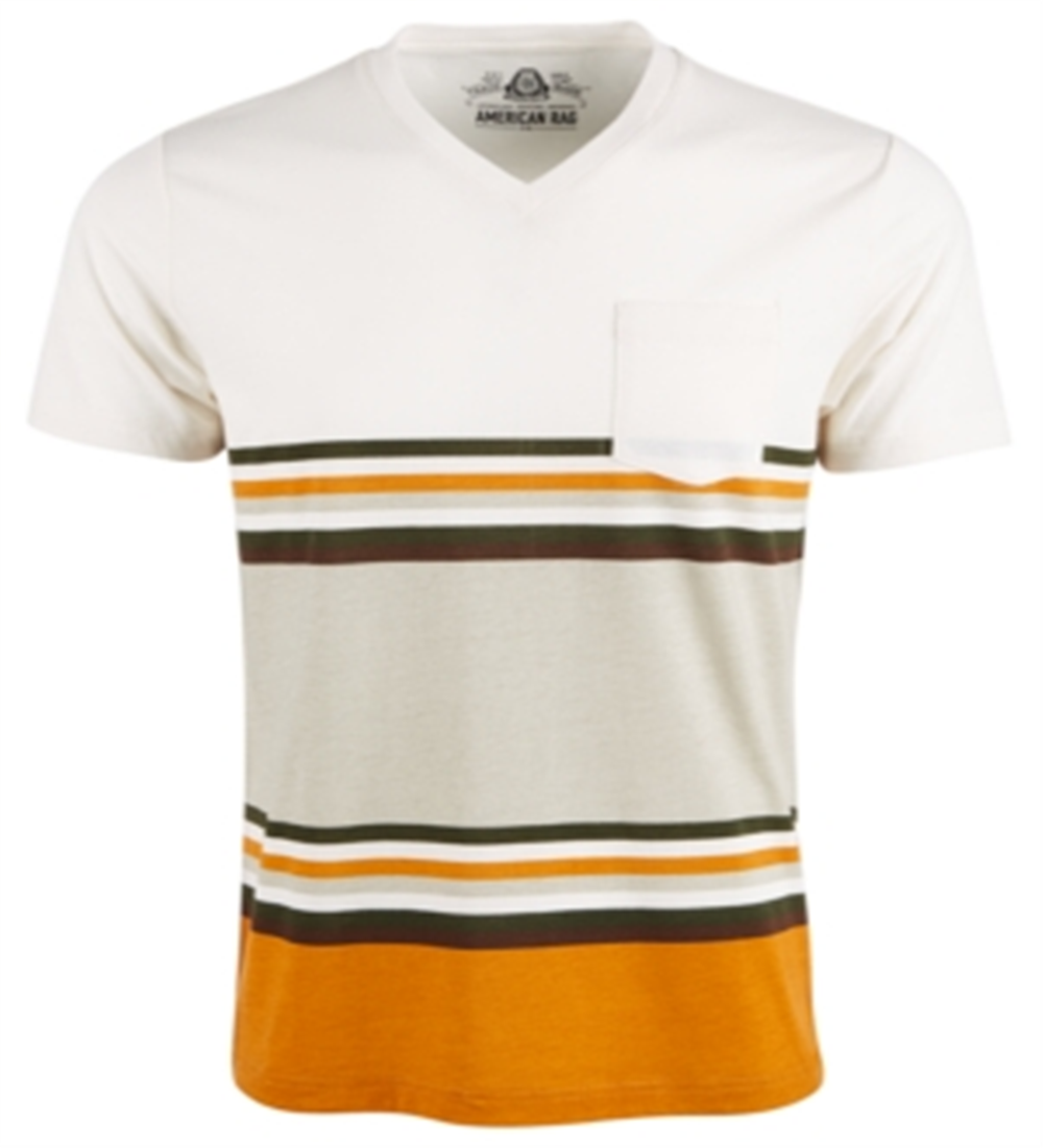 American Rag Men's Explorer Stripe V Neck T-Shirt Gray Size XX-Large