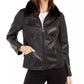 Alfani Women's Faux Leather Faux Fur Collar Jacket Black Size X-Large