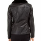 Alfani Women's Faux Leather Faux Fur Collar Jacket Black Size X-Large