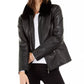 Alfani Women's Faux Leather Faux Fur Collar Jacket Black Size X-Large