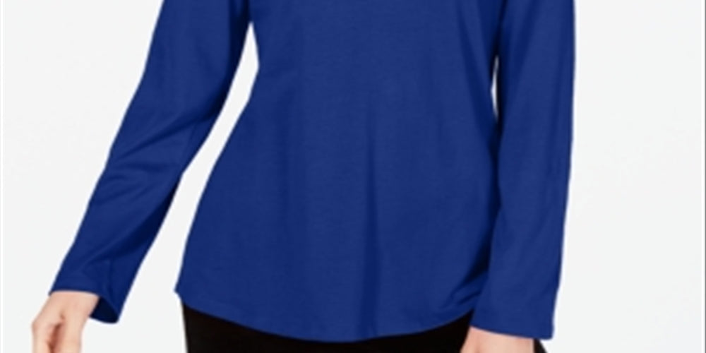 Charter Club Women's Supima Cotton Split Neck Top Blue Size X-Small