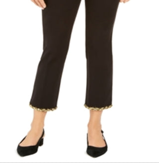 Alfani Petite Women's Metallic Hem Ankle Pants Black Size 6Petite