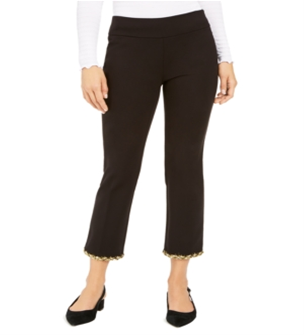 Alfani Petite Women's Metallic Hem Ankle Pants Black Size 6Petite