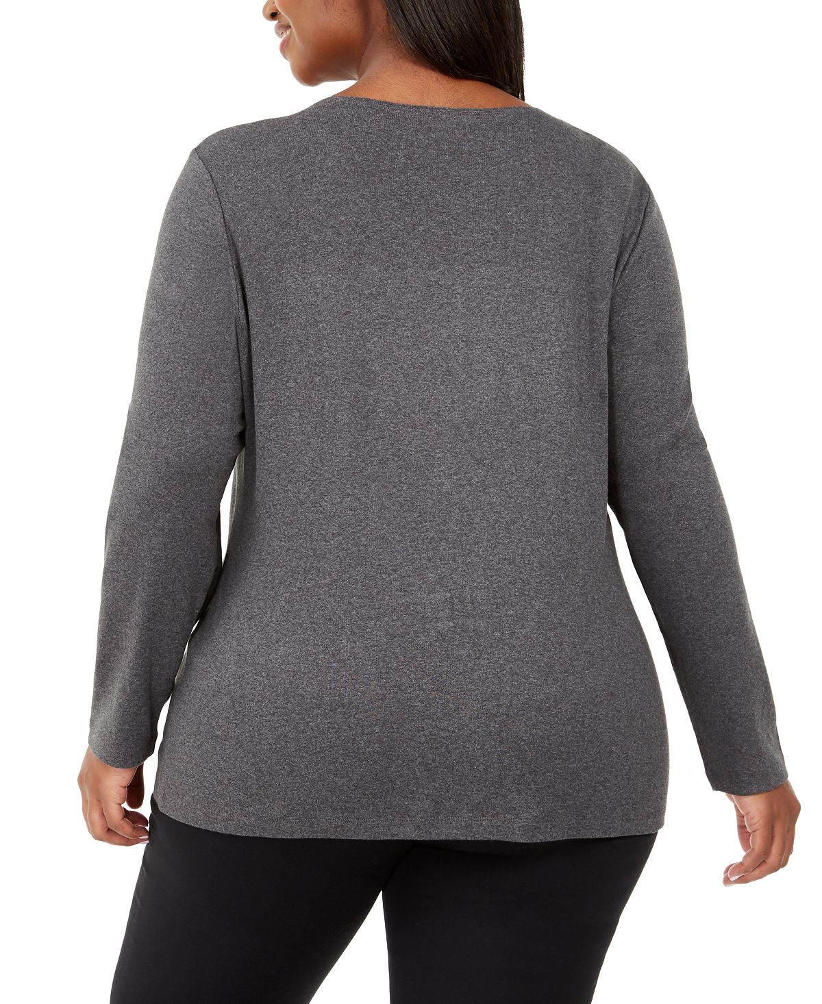 Karen Scott Women's Cotton Embellished Tree T-Shirt Black Size 1X