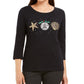 Karen Scott Women's Cotton Shells Holiday Graphic Top Black Size Small