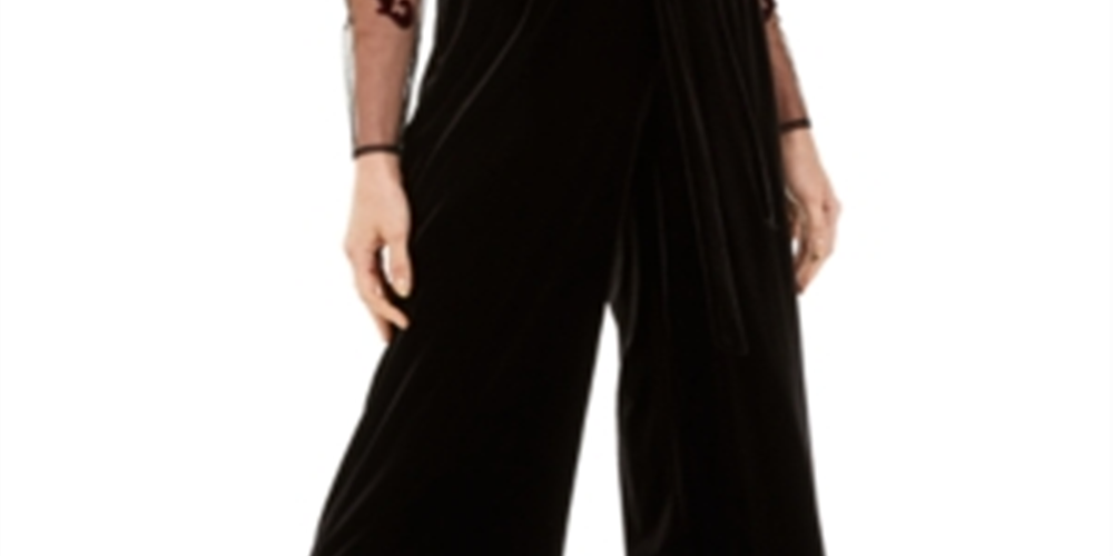 INC International Concepts Women's Velvet Wide Leg Paperbag Pants Black Size X-Small