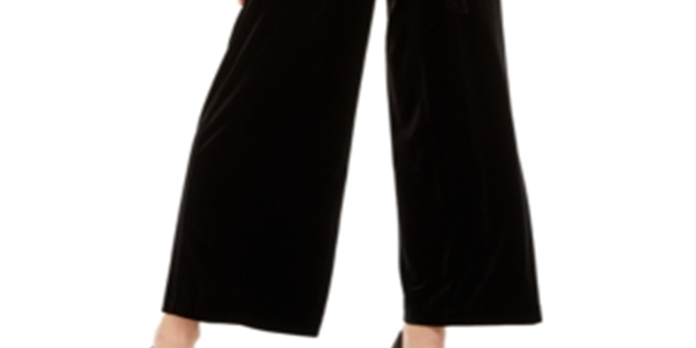 INC International Concepts Women's Velvet Wide Leg Paperbag Pants Black Size X-Small