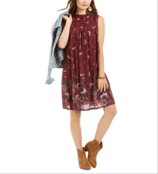 Style & Co Women's Floral Print Smocked Dress Red Size Medium