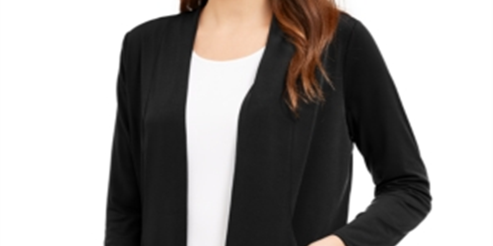 Alfani Women's Open Front Long Sleeve Cardigan Top Black Size M