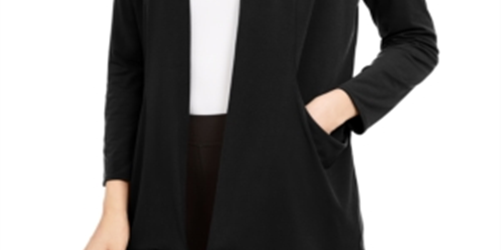Alfani Women's Open Front Long Sleeve Cardigan Top Black Size M