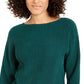 Alfani Women's Metallic Ribbed Knit Sweater Green Size Large