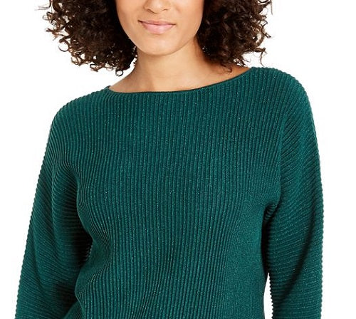 Alfani Women's Metallic Ribbed Knit Sweater Green Size Large