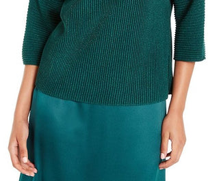 Alfani Women's Metallic Ribbed Knit Sweater Green Size Large