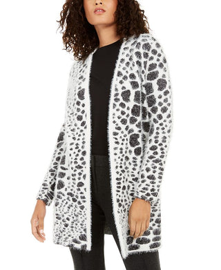 Alfani Women's Animal Print Eyelash Texture Cardigan Black Size X-Small