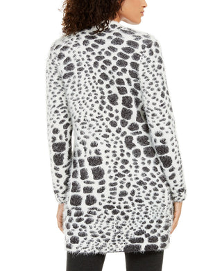 Alfani Women's Animal Print Eyelash Texture Cardigan Black Size X-Small
