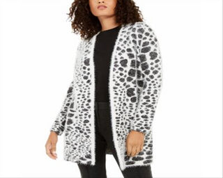 Alfani Women's Animal Print Eyelash Texture Cardigan Black Size X-Small