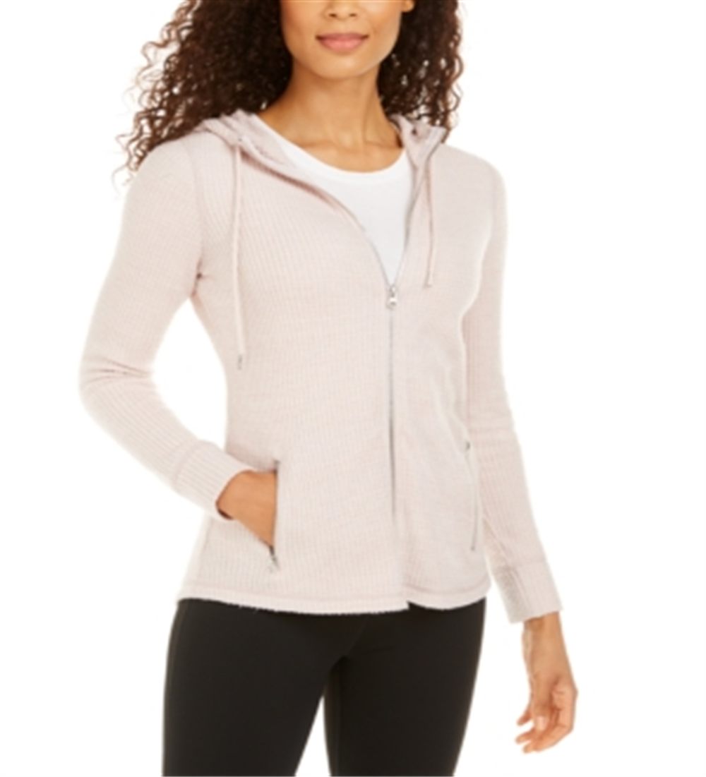 ID Ideology Women's Zippered Long Sleeve Hooded Top Pink Size X-Small