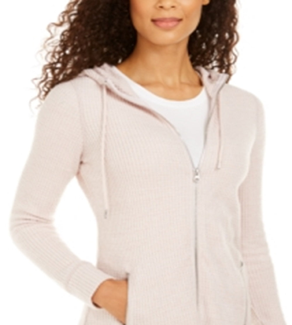 ID Ideology Women's Zippered Long Sleeve Hooded Top Pink Size X-Small