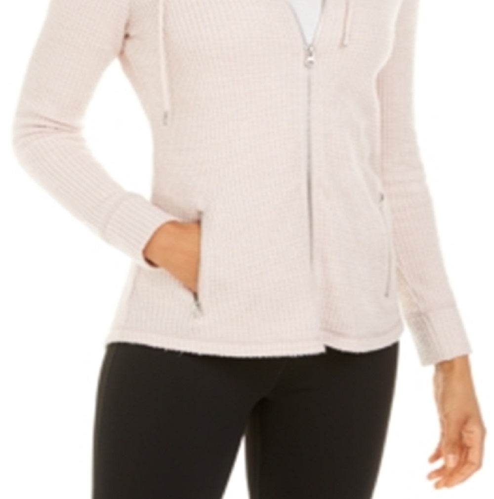 ID Ideology Women's Zippered Long Sleeve Hooded Top Pink Size X-Small