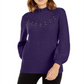 Alfani Women's Mock Neck Embellished Sweater  Purple Size Petite S