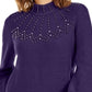 Alfani Women's Mock Neck Embellished Sweater  Purple Size Petite S