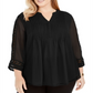 Charter Club Women's Pintuck Front Lace Sleeve Top Black Size 1X