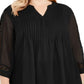 Charter Club Women's Pintuck Front Lace Sleeve Top Black Size 1X