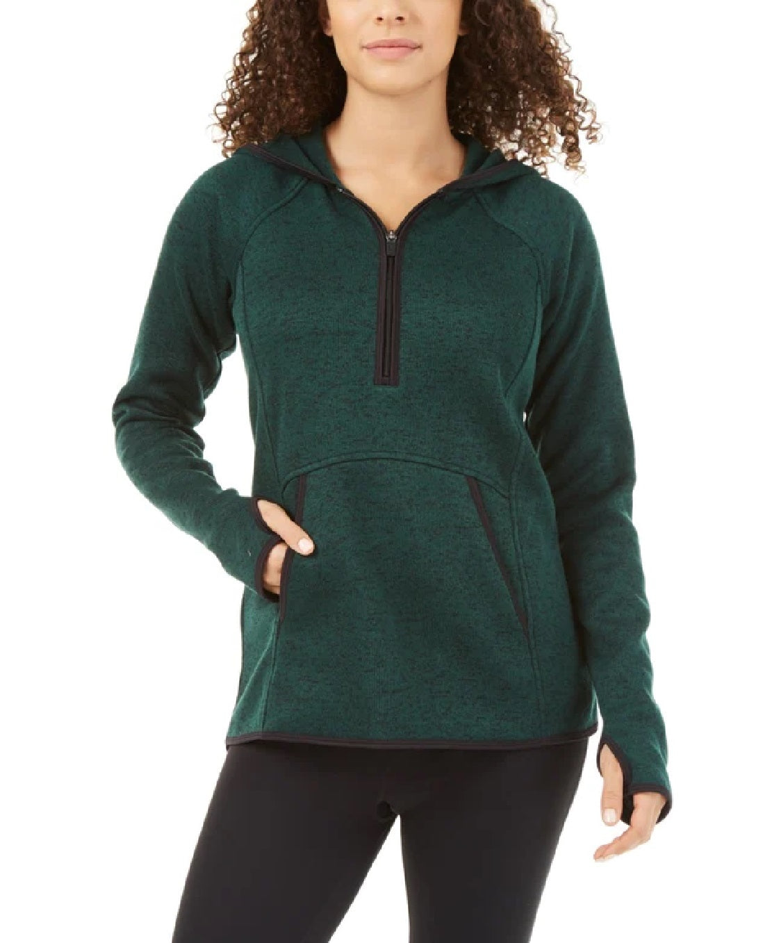 ID Ideology Women's Marled 1/4 Zip Hooded Sweater Green Size X-Large