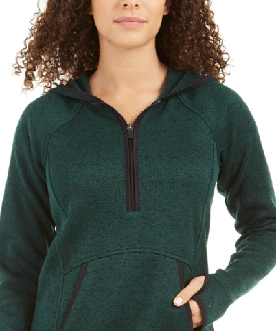 ID Ideology Women's Marled 1/4 Zip Hooded Sweater Green Size X-Large
