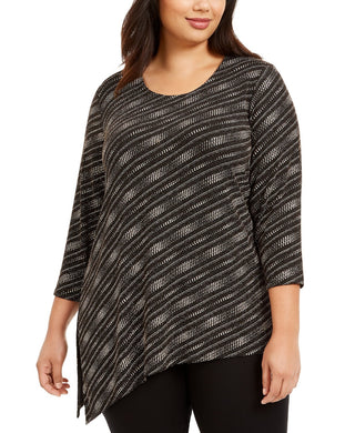 Jm Collection Women's Plus Size Asymmetrical Metallic Top
