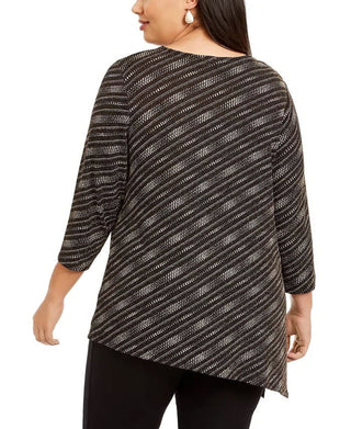 Jm Collection Women's Plus Size Asymmetrical Metallic Top