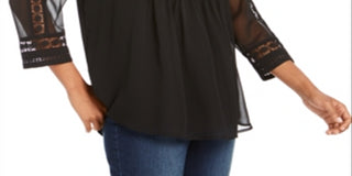 Charter Club Women's Solid Knit Pintuck Top Black Size Large