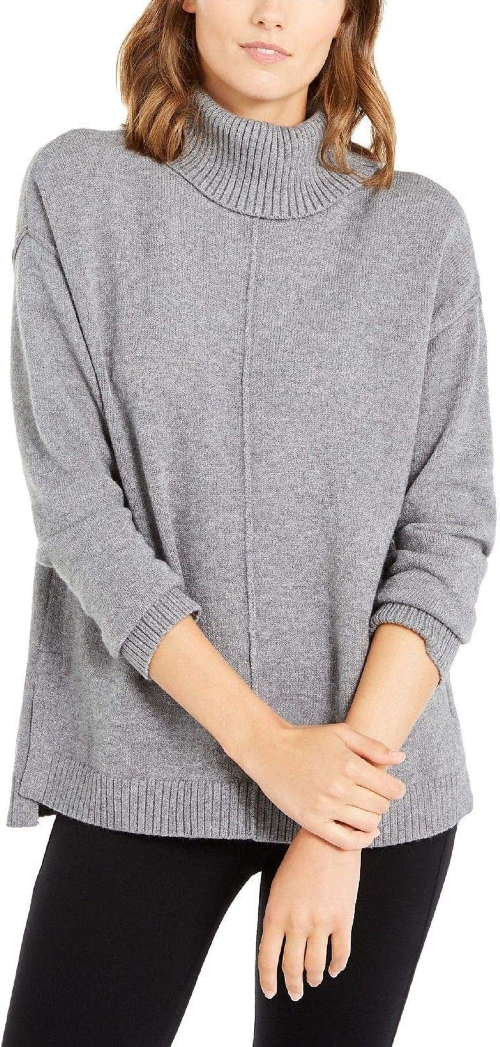 Alfani Women's Dropped Shoulder Turtleneck Grey Size Large