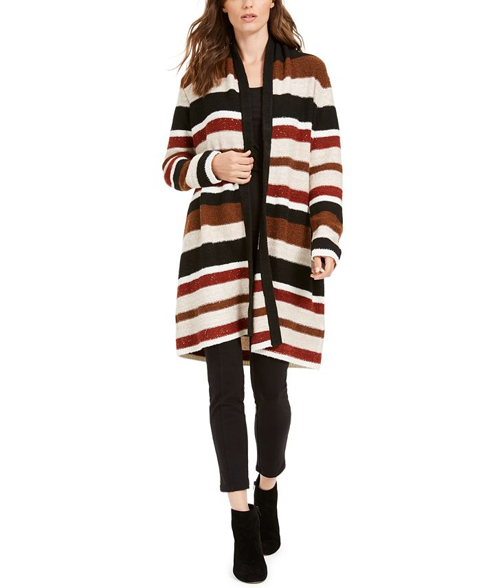 INC International Concepts Women's Embellished Striped Cardigan Black Size Large