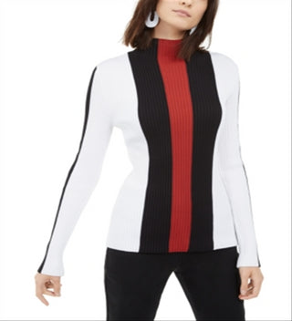 INC International Concepts Women's Mock Neck Colorblocked Stripe Top Black Size X-Large