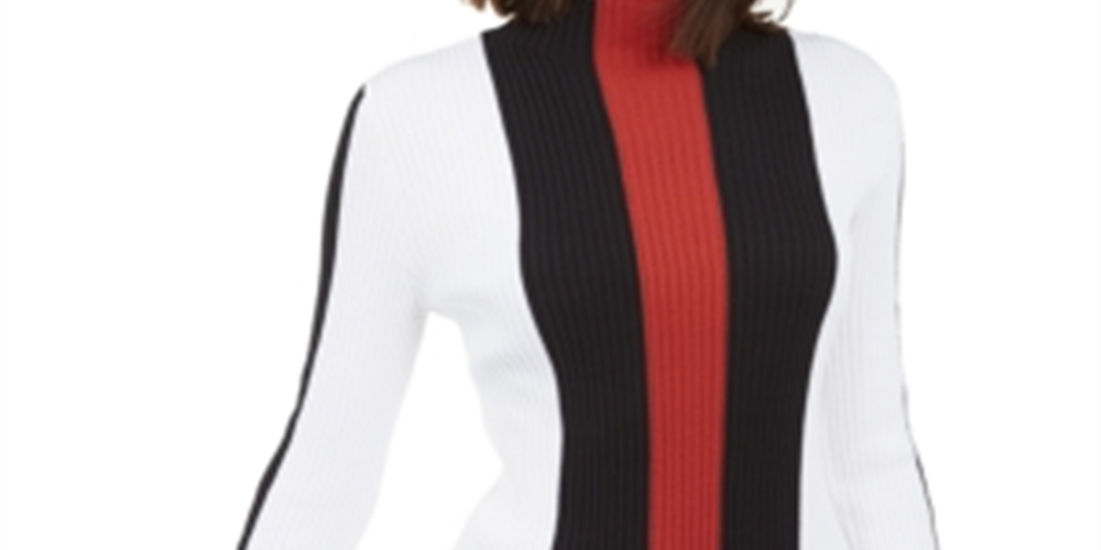 INC International Concepts Women's Mock Neck Colorblocked Stripe Top Black Size X-Large