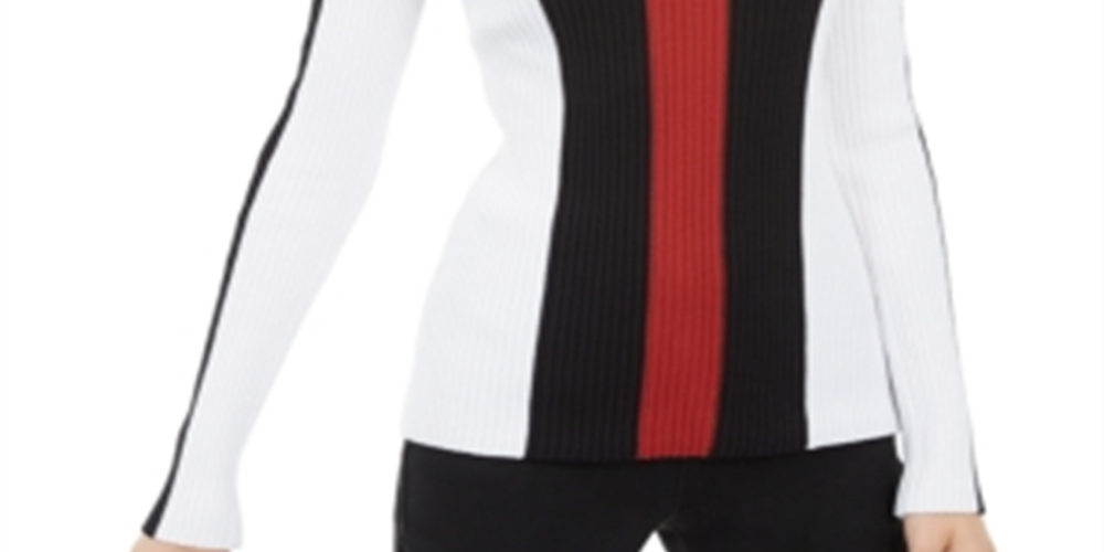 INC International Concepts Women's Mock Neck Colorblocked Stripe Top Black Size X-Large