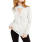 INC International Concepts Women's Cut Out Long Sleeve Keyhole T-Shirt White Size Medium