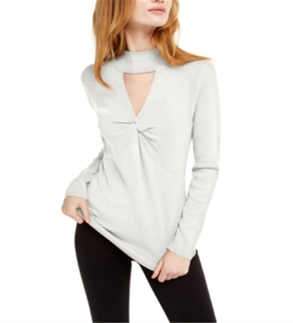 INC International Concepts Women's Cut Out Long Sleeve Keyhole T-Shirt White Size Medium