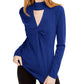 INC International Concepts Women's Cut Out Solid Long Sleeve Keyhole T-Shirt Top Blue Size X-Small