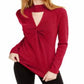 INC International Concepts Women's Cut Out Solid Long Sleeve Keyhole T-Shirt Top Red Size X-Small