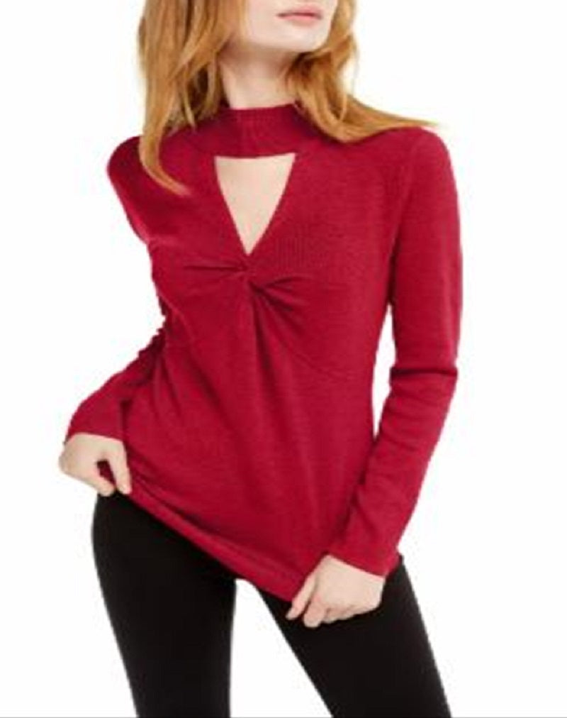 INC International Concepts Women's Cut Out Solid Long Sleeve Keyhole T-Shirt Top Red Size X-Small