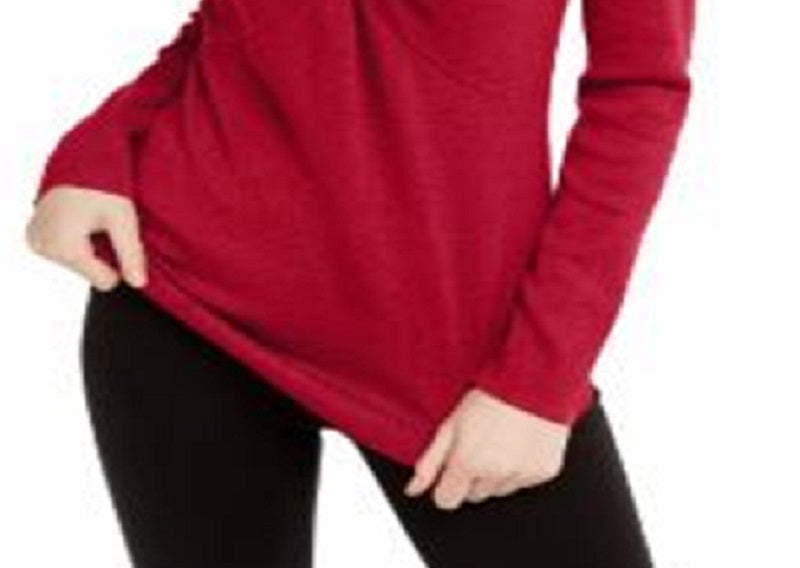 INC International Concepts Women's Cut Out Solid Long Sleeve Keyhole T-Shirt Top Red Size X-Small
