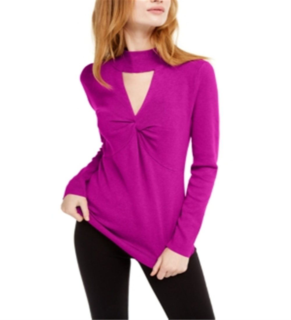 INC International Concepts Women's Mock Neck Keyhole Twist Sweater Pink Size X-Small