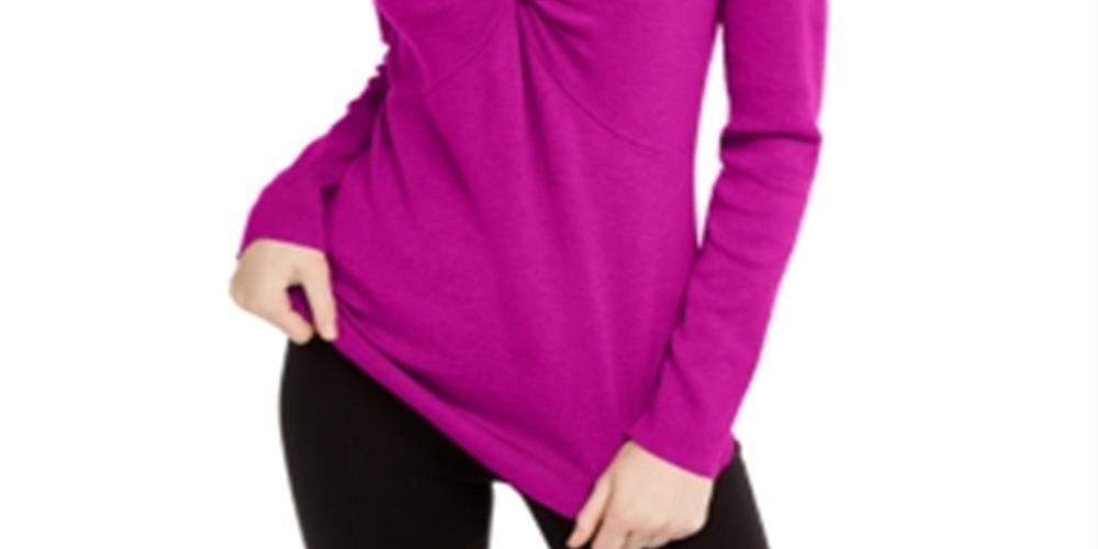 INC International Concepts Women's Mock Neck Keyhole Twist Sweater Pink Size X-Small