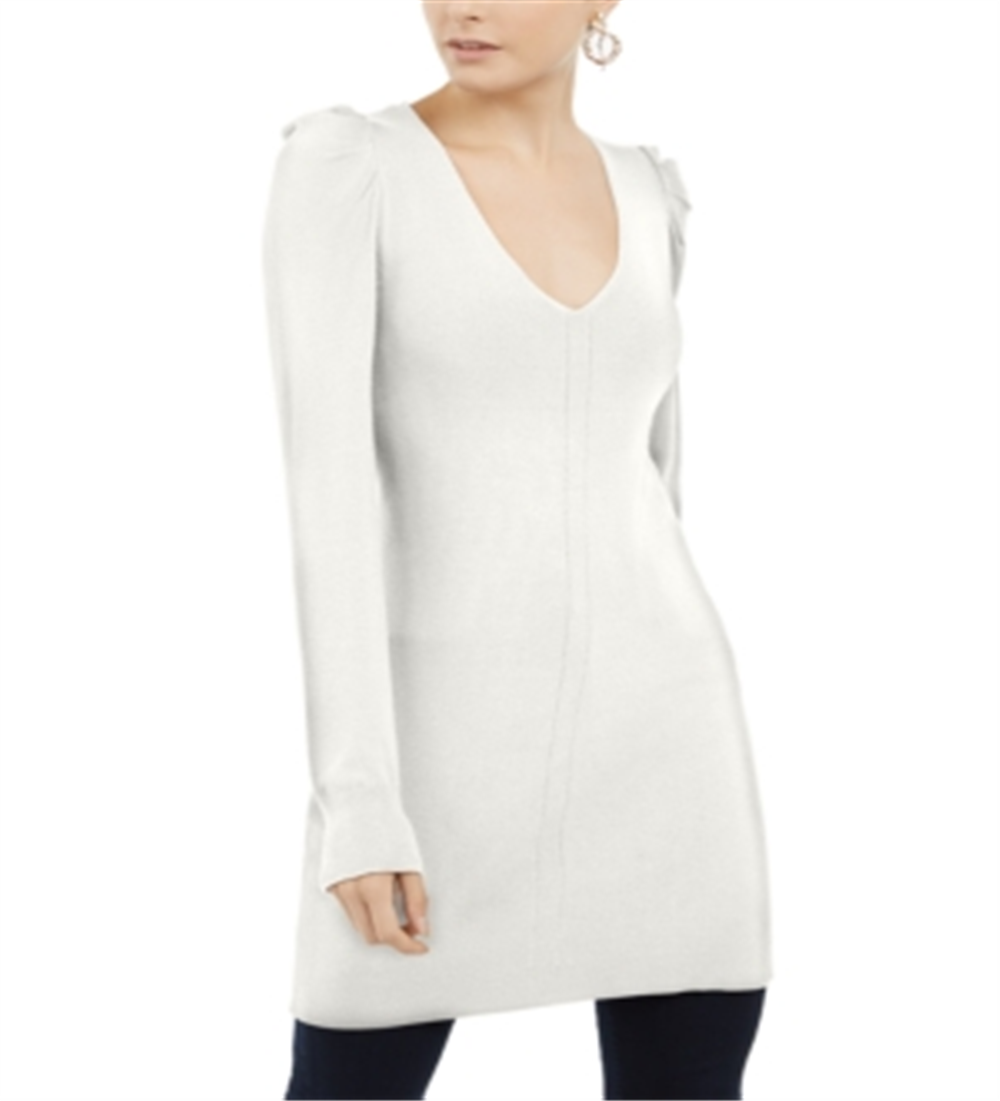 INC International Concepts Women's Puff Sleeve Sweater Tunic White Size Small