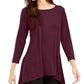 Alfani Women's Hi Low Jewel Neck Pullover Top Wine Size Large